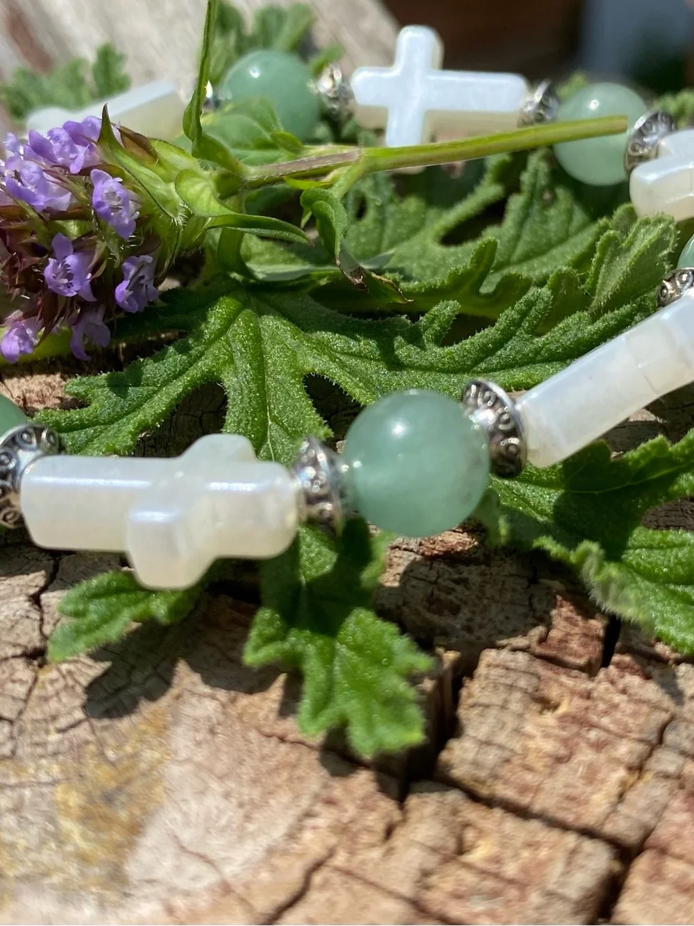White Cross & Green Beaded Bracelet | From Sea to Country